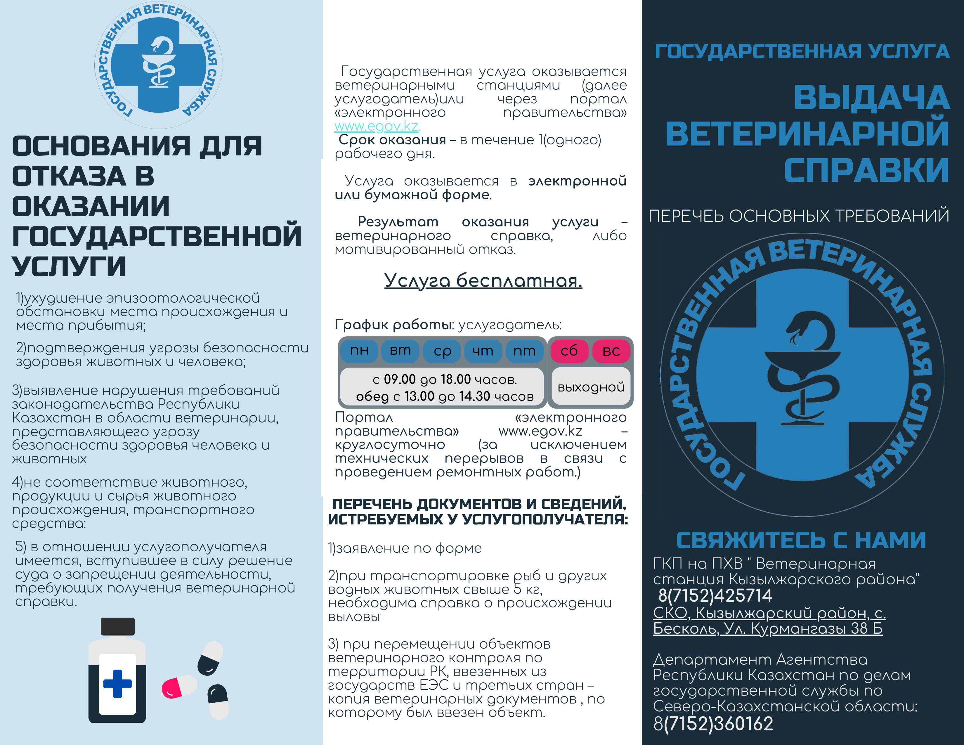 Перечень основных требований к оказанию государственной услуги «Выдача ветеринарной справки»